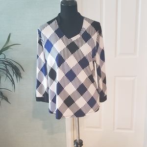 Navy Blue and black check New York & Co top